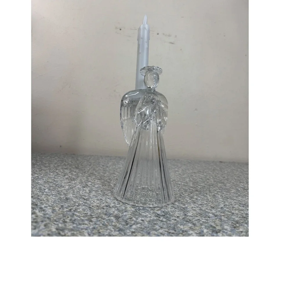 Unbranded Glass Angel Taper Candle Holder Clear Ribbed Praying Figurine 6.25in